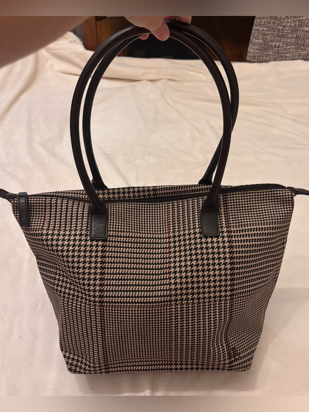 Lauren Ralph Lauren Black and Beige Houndstooth Tote